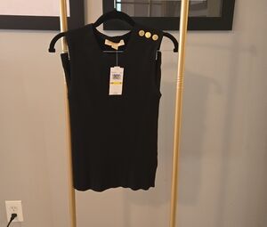 Michael Kors Black Tank Top with Gold Accents And Matching Midi Skirt Withb gold